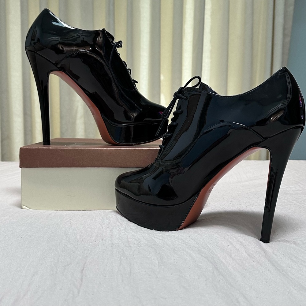 Only Maker Black Patent Leather Platform Heels Ankle Boots